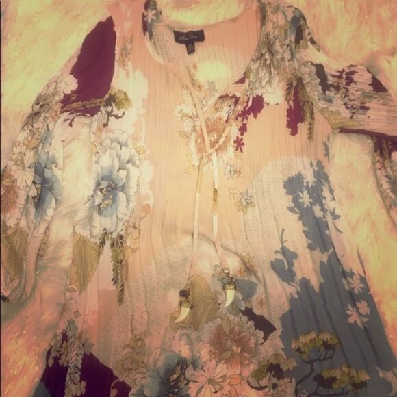 Melissa Paige Pink & Blue Floral Top Shirt Blouse - Picture 1 of 3